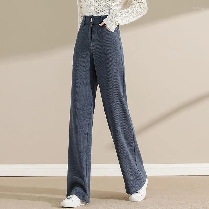 Pantalon femme automne 2023 hiver mode jambe large décontracté chaud taille haute droite velours côtelé pantalon ample R48