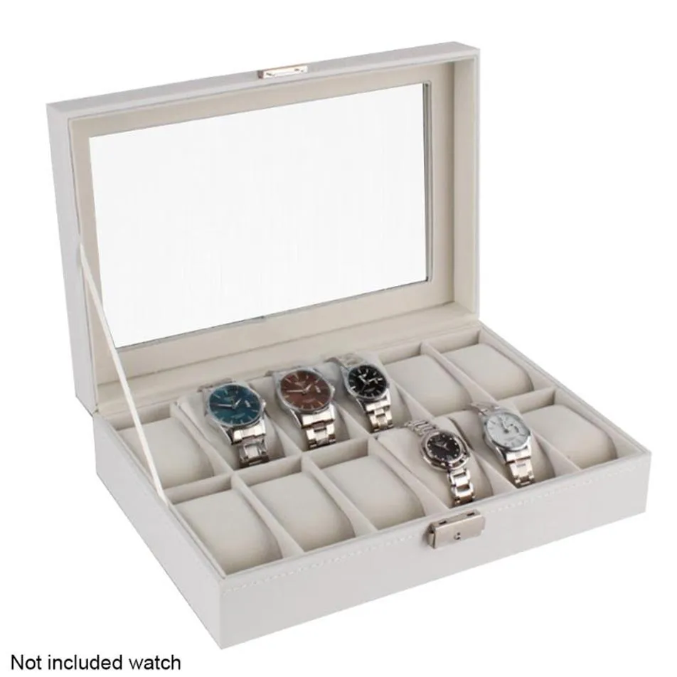 Watchboxen kasten cadeaus weergeven opslag witte houten doos stofdichte huis grote luxe duurzame organisator 12 slots case233i