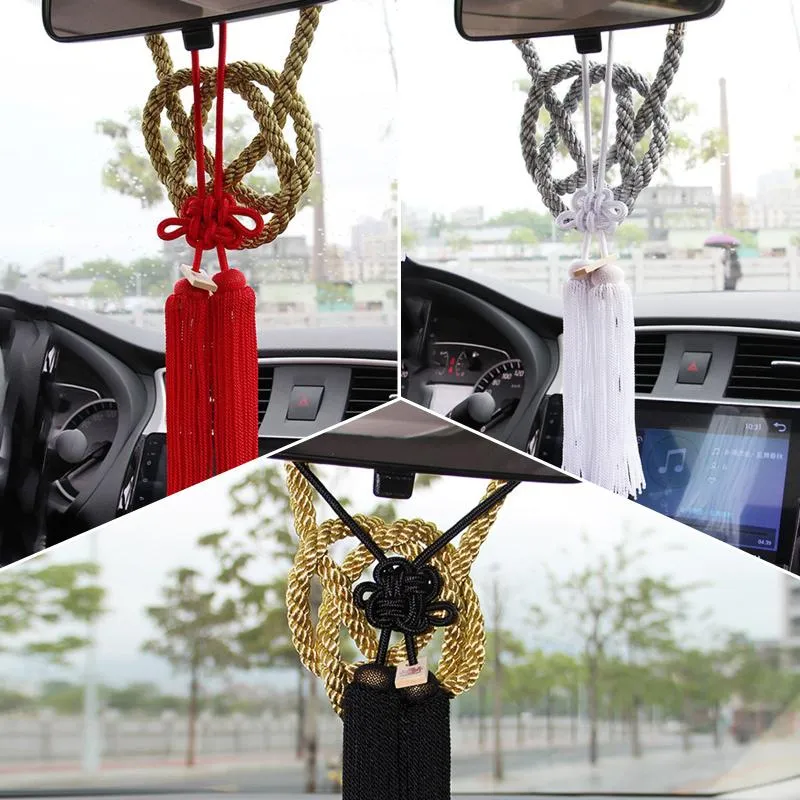 Interior Decorations 6 Colors Car Rearview Mirror Pendant Chinese Knot Gold And Silver Rope Meaning Safety Good Luck Accessories