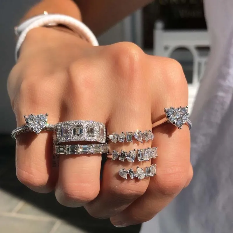 Cluster-Ringe, modisch, für Damen, Charm, offen, verstellbar, Multi-Wrap, Baguette, funkelnd, glitzernd, klarer Cz, gepflastert, Finger-Verlobungsschmuck, Cluster