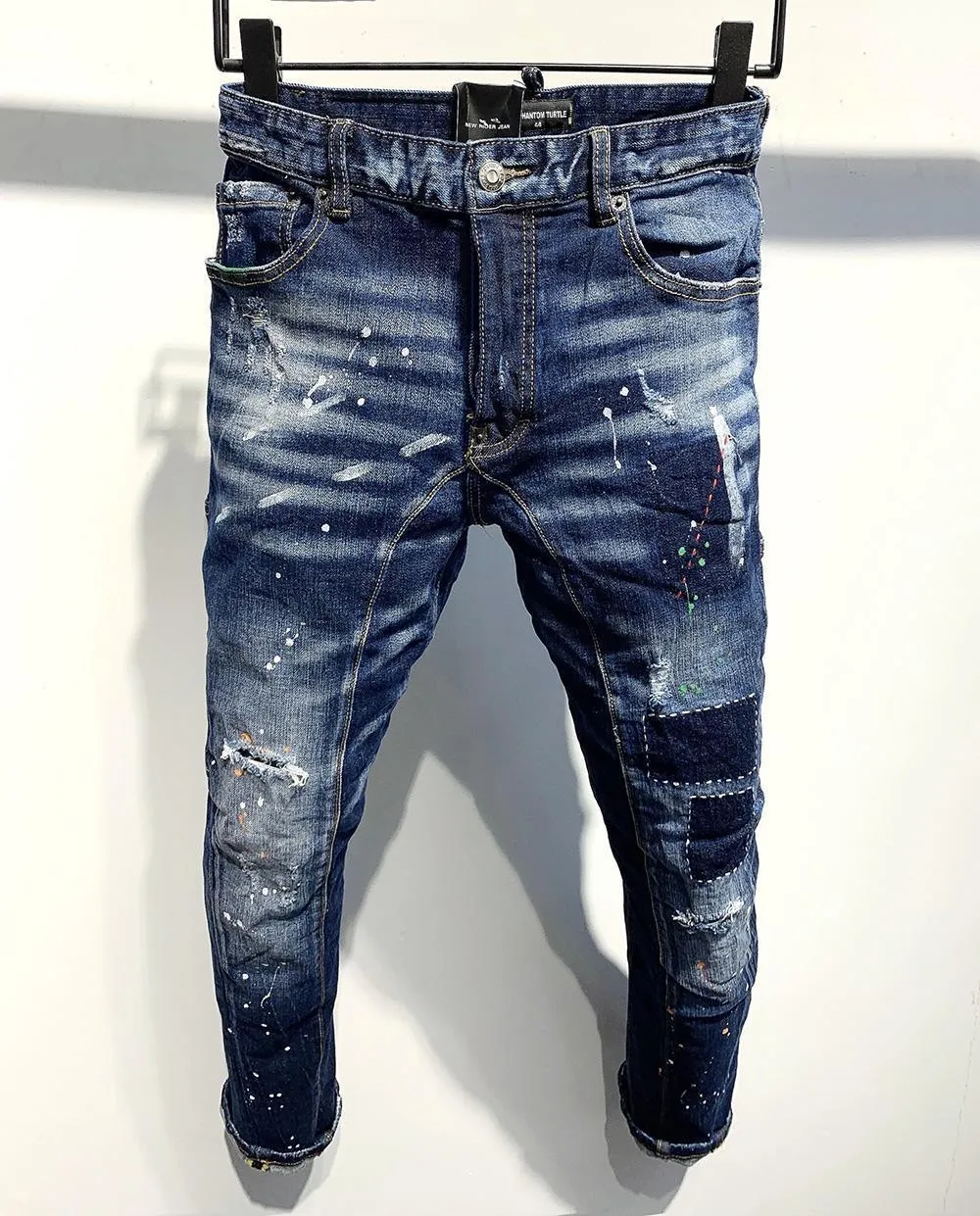 Jeans dsquare d2 dq phantom tartaruga cl￡ssica moda man Jeans Hip Hop Rock Moto Mens Casual Design rasgado jeans angustiados jeans skinny b uoj