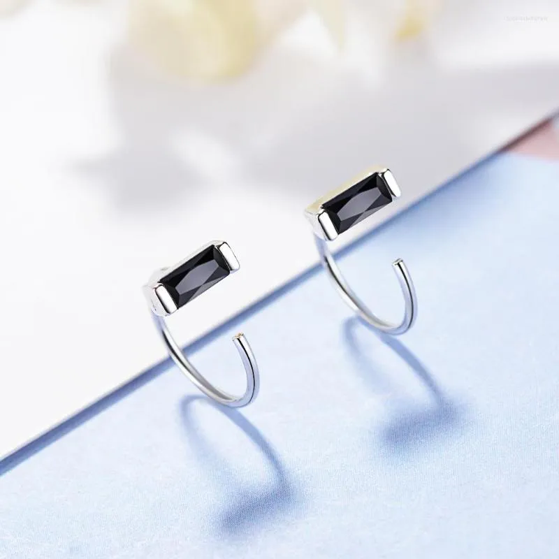 Stud Earrings 2023 Trendy Black Square Zircon Simple Personality Geometric For Women Korean Fashion Jewelry Wholesale