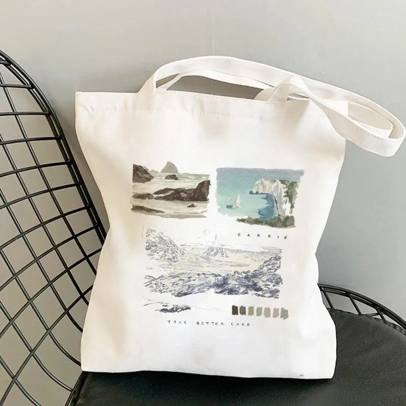 Shoppingväskor 2023 rolig mångsidig tecknad tryckt duk väska kvinnors axelmode handväska