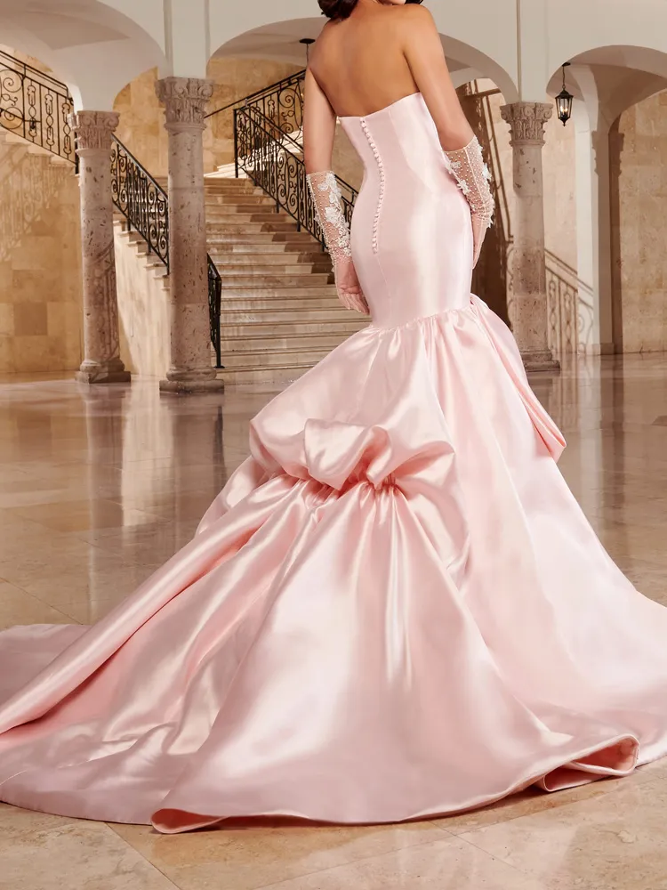 blush satin wedding dress Blush Elastic Satin V Neck Knee Length Sheath Wedding Guest Dress