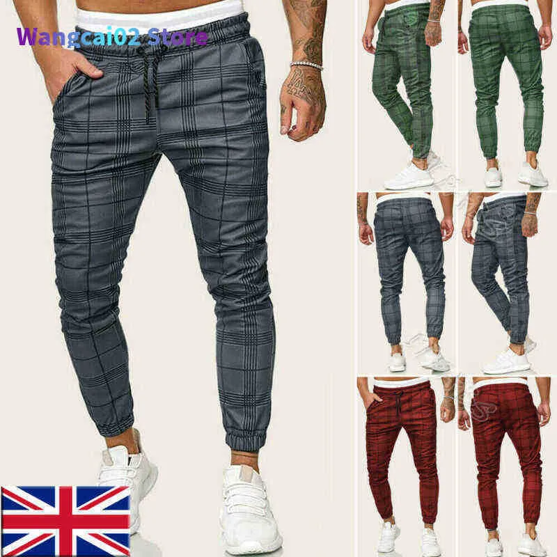 Herrenhosen Männer lässige Plaid lange Sporthose Schlanke Fit Hose Running Joggers Fitnessstudio Jogginghose Ma Boy Cool Outwear Bottoms 021323h