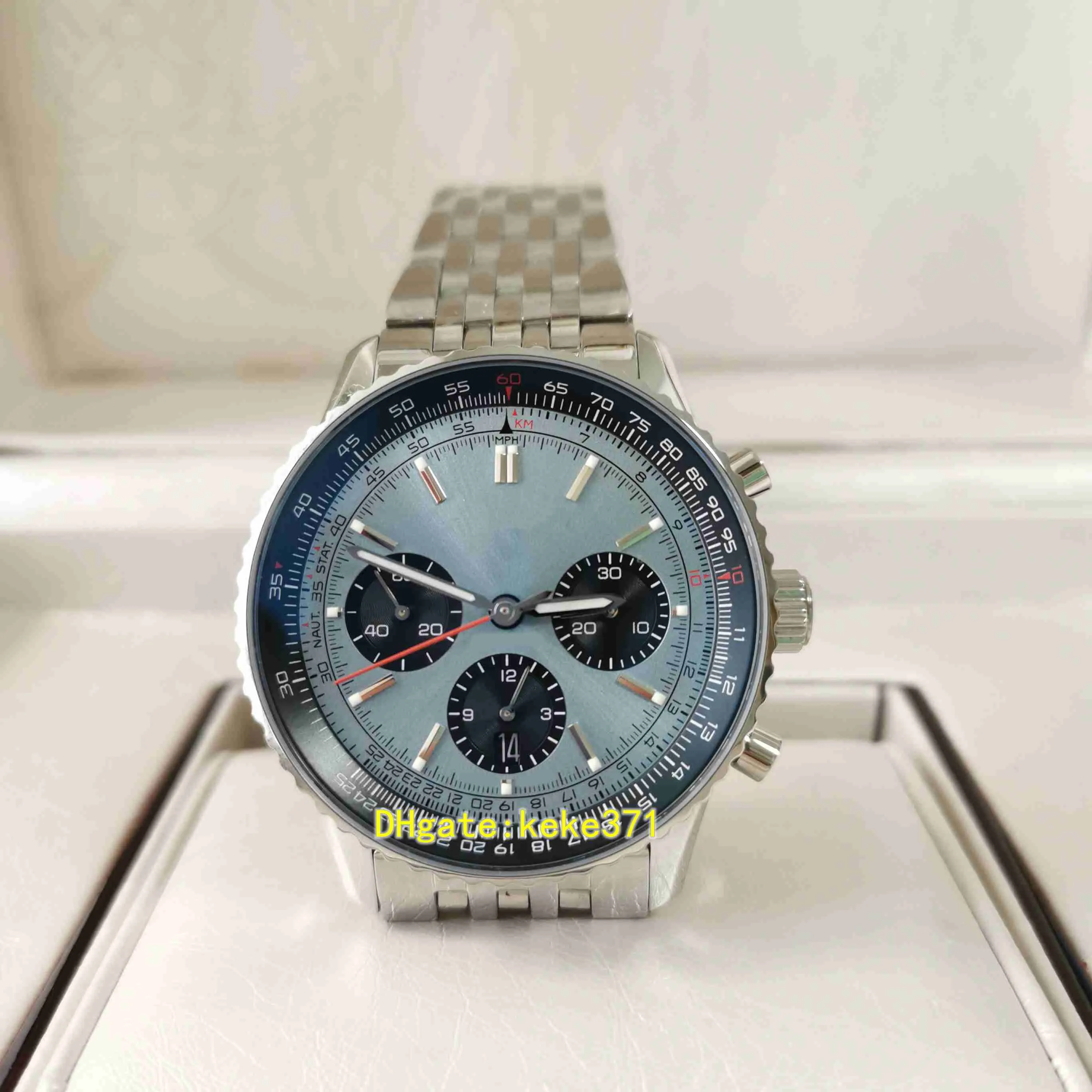 Идеальное качество BLS V2 Men Watches AB0138241C1A1 43 -мм хронограф синий циферблат нержавеющая спина прозрачная автоматическая механическая мужская часовые часы.