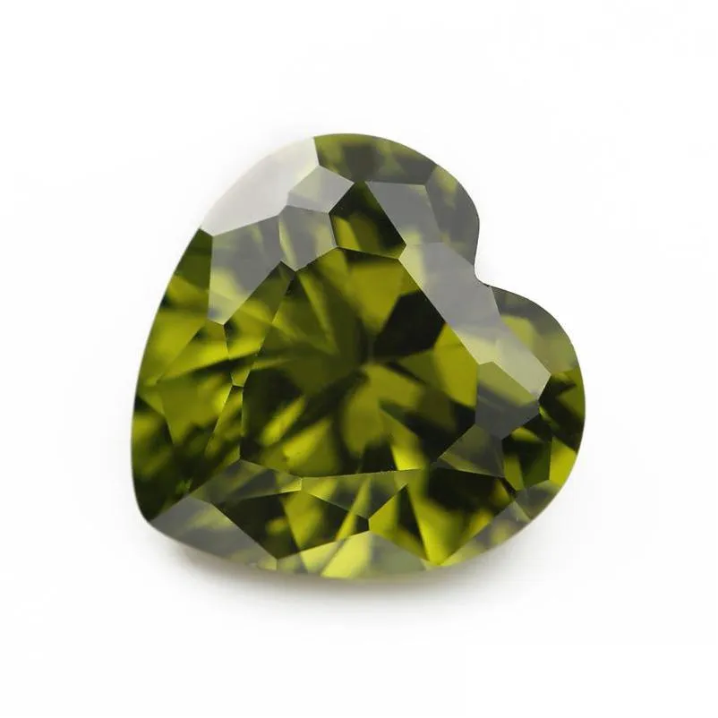 Löst diamanter Högkvalitativa lysande 100 st/ väska 8x8 mm hjärtfasetterad skuren form 5a olivgrön kubik zirkoniumpärlor för smycken dht9t