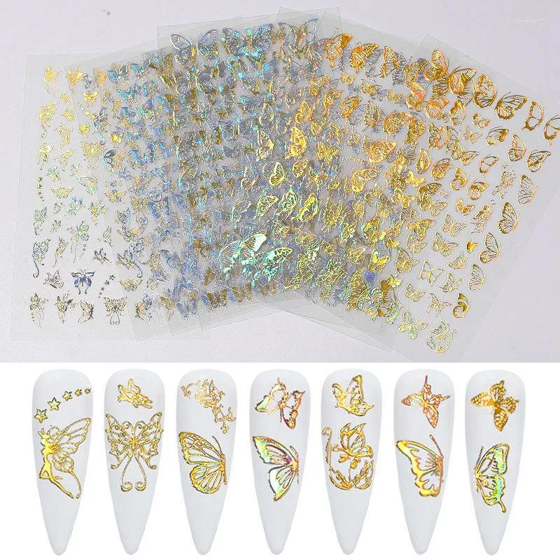 Nail Art Kits 1pc 1 laser goud en zilveren vlindersticker lente zomerontwerpen manicure stickers