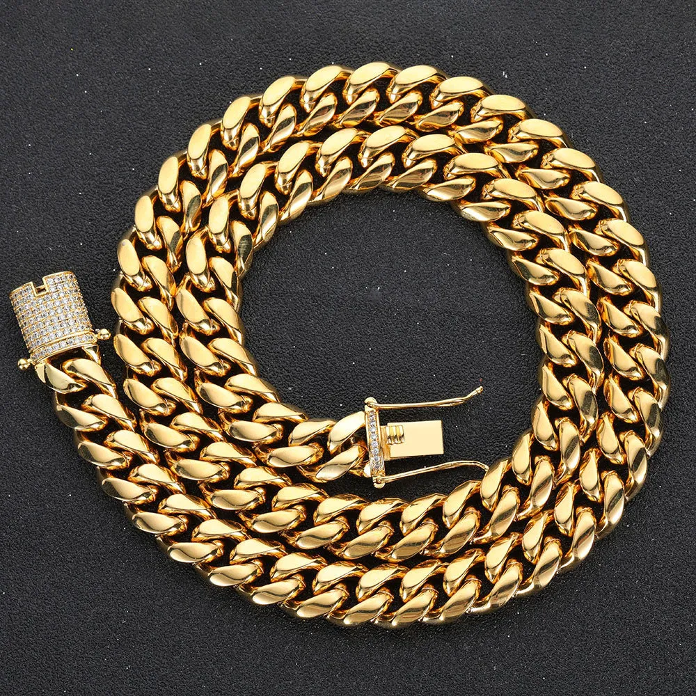 Chains Hip Hop 18k Gold Plated Stainless Steel Jewelry Iced Cadena Hombre Miami Cuban Link Chain Necklace For Men 230211