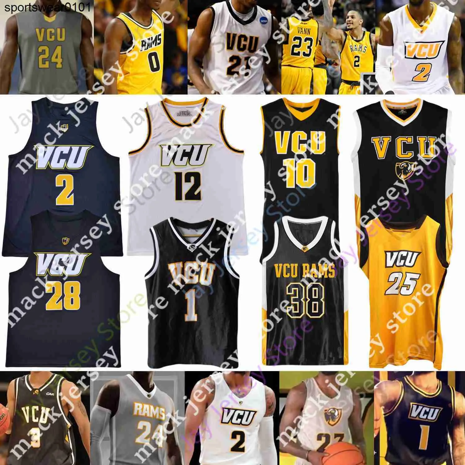 كرة السلة قمصان VCU كرة السلة Jersey NCAA College De'riante Jenkins Marcus Evans Marcus Santos-Silva Issac Vann Corey Douglas Mike'l