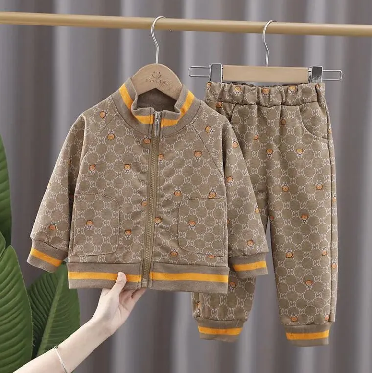 Spring Kids Designer Designer Boy Clothing Sets Zipper Bear Cardigan Zreetbroek Kinderjas