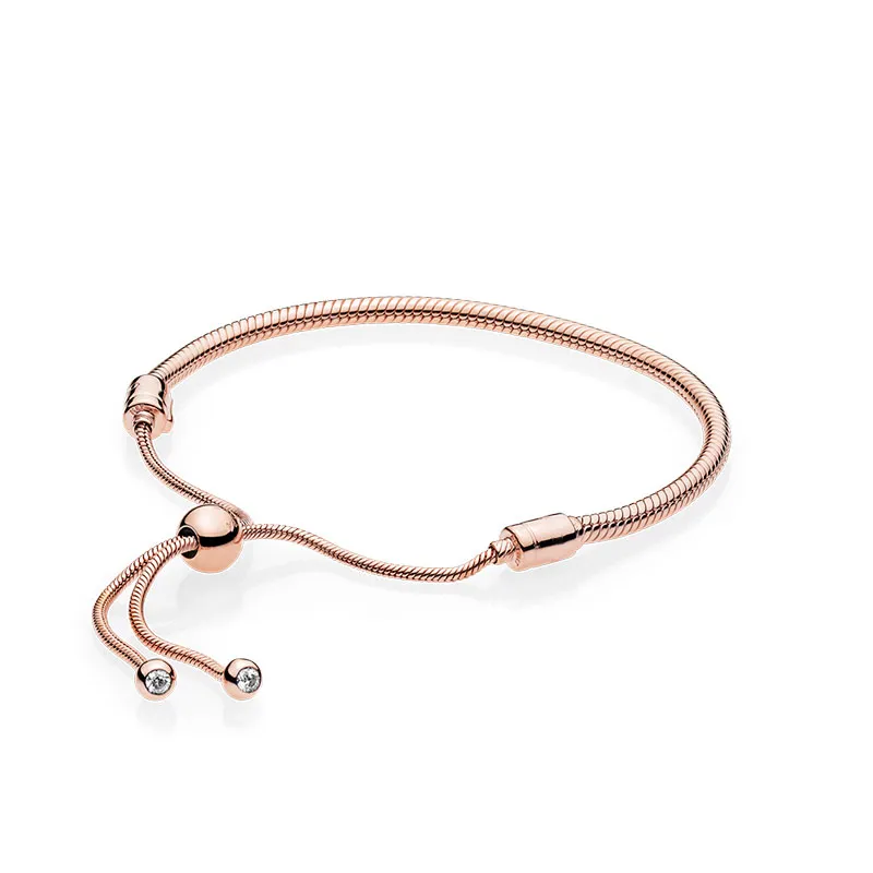 Rose Gold Snake Chain Slider Bracelet for Pandora 925 Sterling Silver Hand Chain Wedding Jewelry For Women Girlfriend Gift Charms Bracelets with Original Box