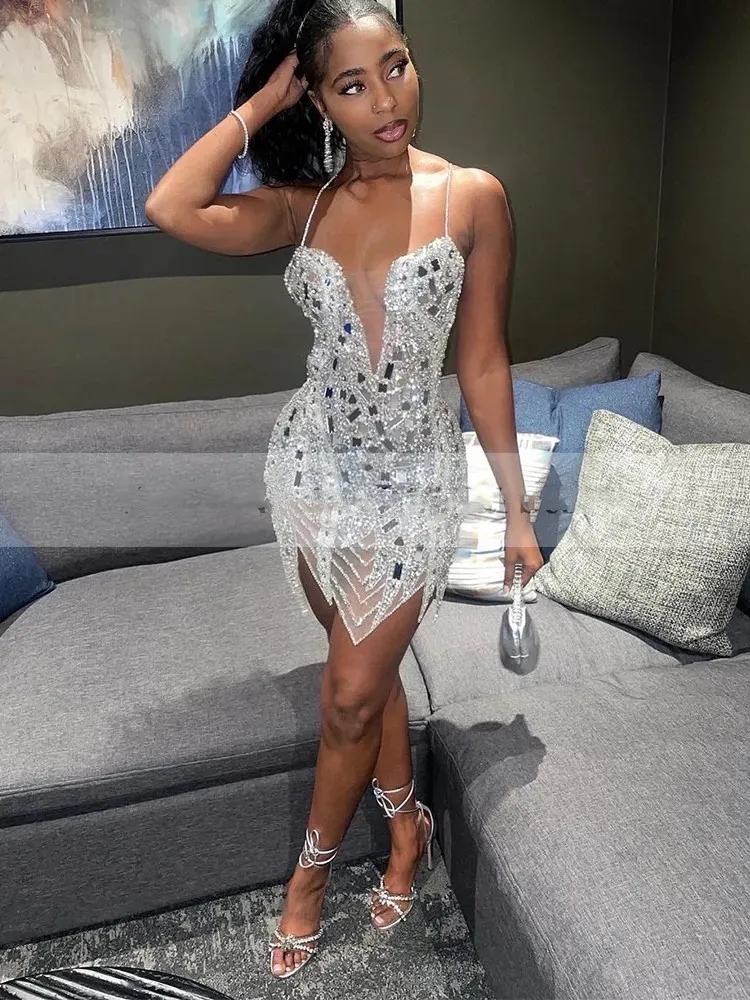 Silver Backless Short Prom Dress For Black Girls Sexy Robe Party