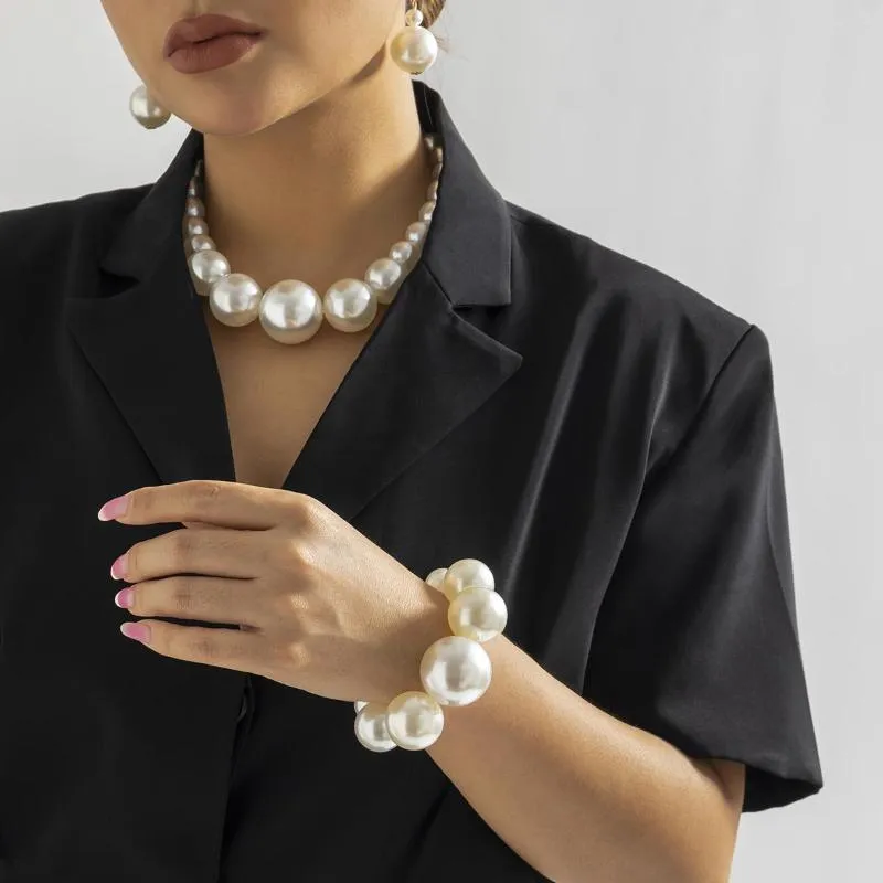 Choker purui överdriven imitation pärlhalsband armband för kvinnor mode enkelt stora bröllopsuppsättningar smycken gåva