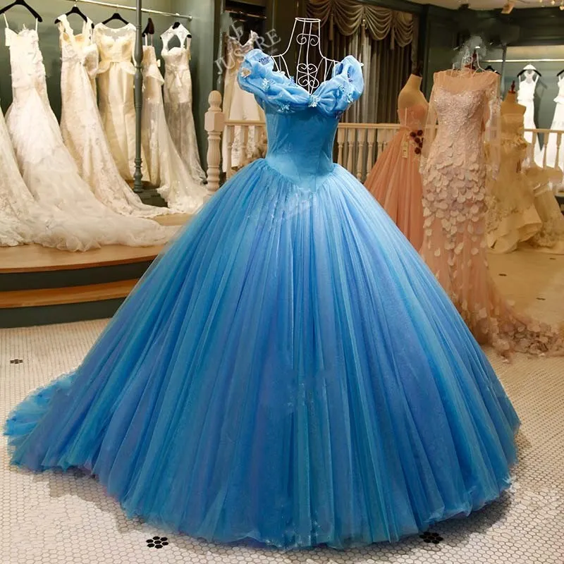 Blue Off Shoulder Quinceanera Princess Evening Gown With Butterfly ...