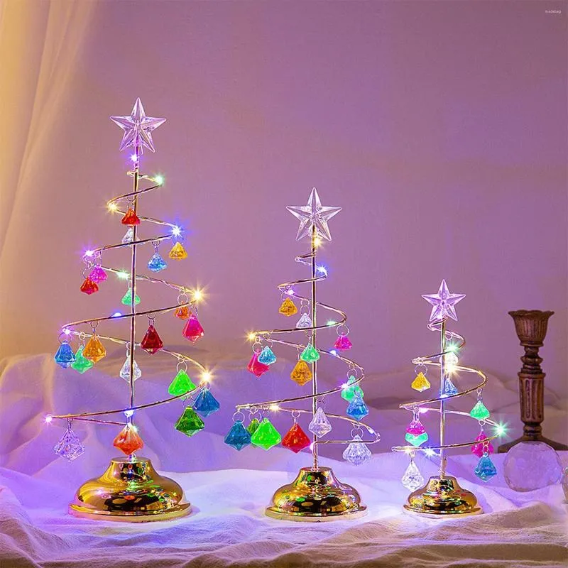 Decorações de Natal Presente Eletroplastação de Ferro Vestido LED LED Luminous C Crystal Table Decoração Night Light