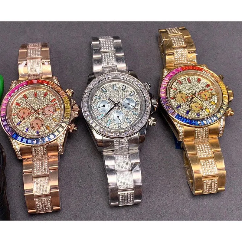 2021 JHF 40mm orologio da polso in oro rosa con diamanti 4130 cronografo automatico 116595 orologio con cinturino in oro rosa con quadrante in diamanti pavé arcobaleno