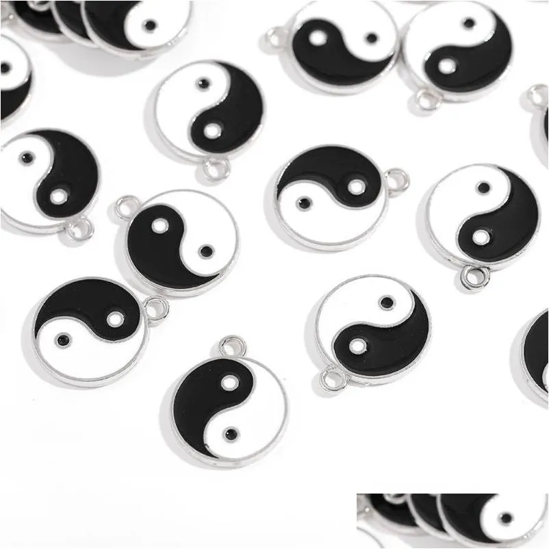 Charms 10Pcs Black White Enamel Yin Yang Sier Plated Bracelet Necklace Connector Pendant For Jewelry Making Supplies 18 21Cm Dhwgu
