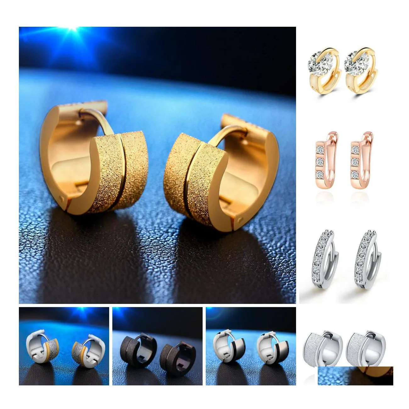 Hoop Huggie Channel Earrings Mens Stainless Steel Stud For Women Hanging Crystal Diamond Sterling Sier 14K Rose Gold Drop Delivery Dhe9Y
