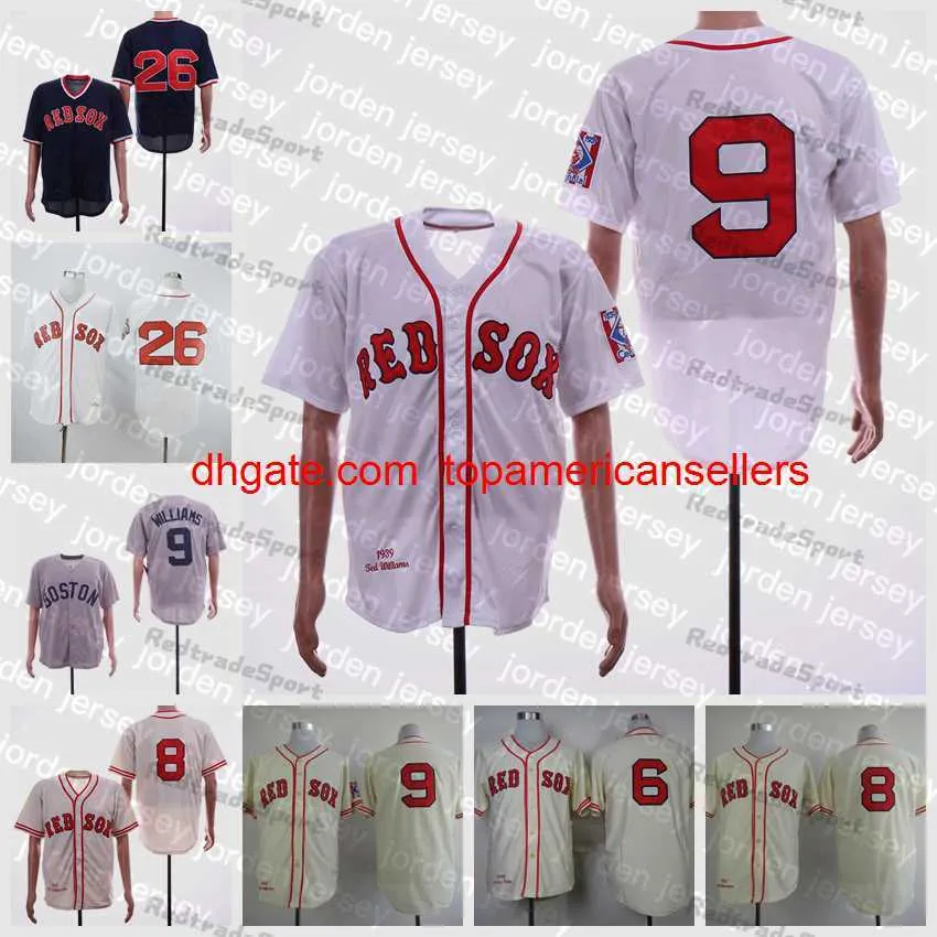 Benutzerdefinierte Baseball-Trikots Vintage 9 Ted Williams 1939 8 Carl Yastrzemski 1967 Johnny Pesky 1946 Weiß Creme Pullover Butto