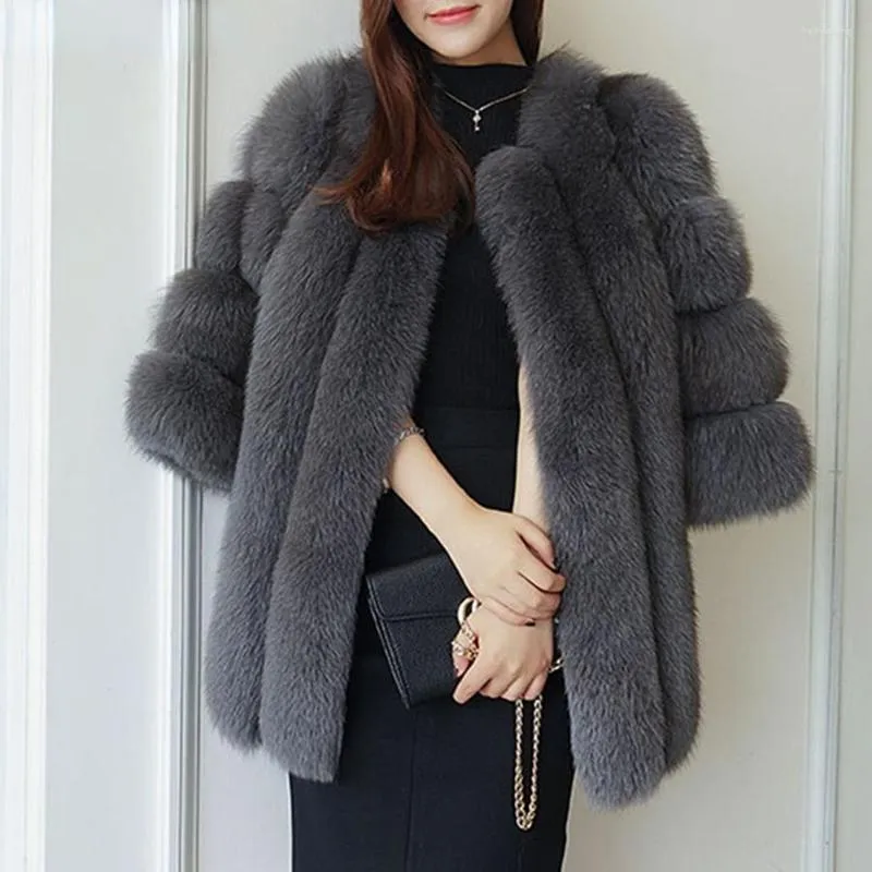 Women's Fur Warm Thick Elegant Overcoat Plush Outwear Top Snow Wear Jackets Mid-length Winter Faux Coat Women