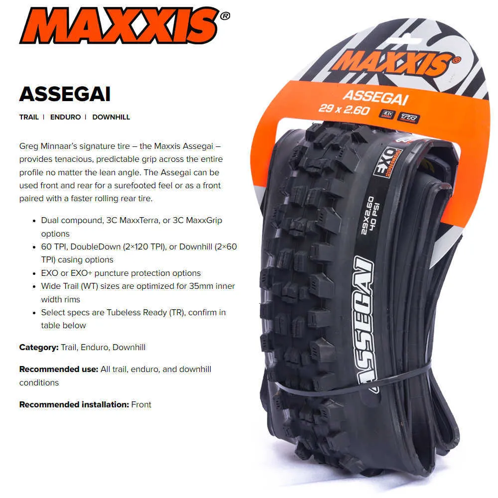 Велосипедные шины maxxis assegai (M356Ru) Demonge Dameploy 27,5x2,5 29x2,5WT DH Down The Row -The Bicycle Tire of MTB Bike | 0213