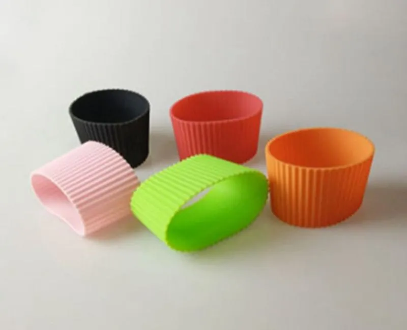 100pcslot Silicone sleeves For mug Party cup sleeves band Recyclable Heat insulation cup Bottle cover