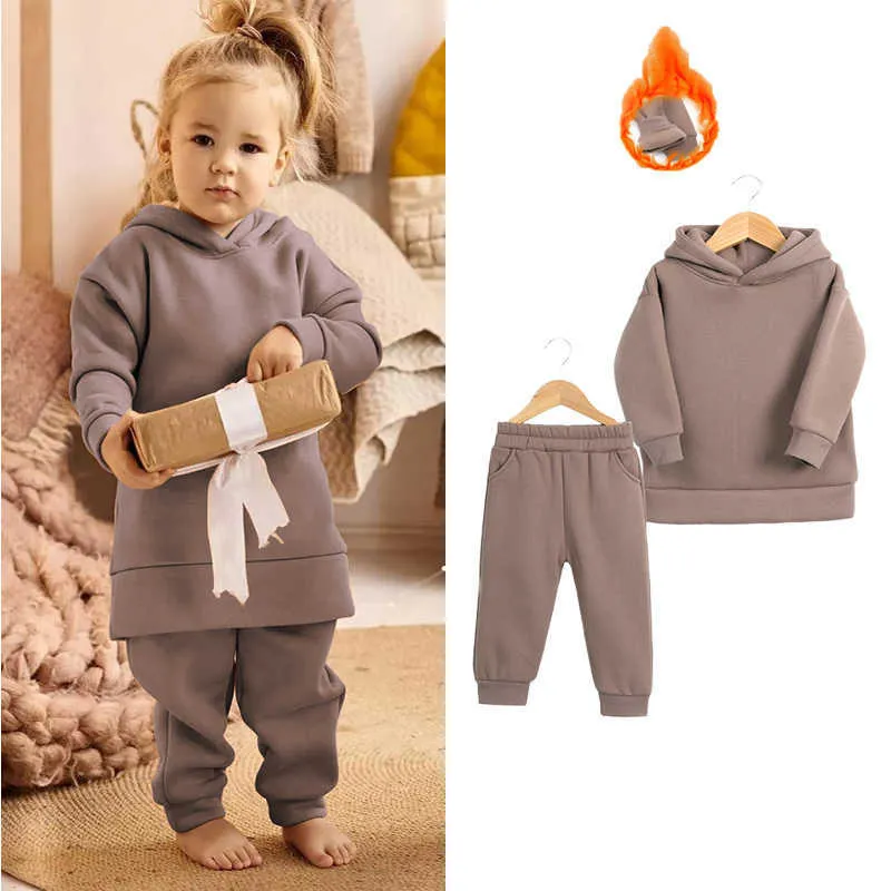 Little Kids Fleece Sweatsuit Set Warm One Neck Top And Pants For