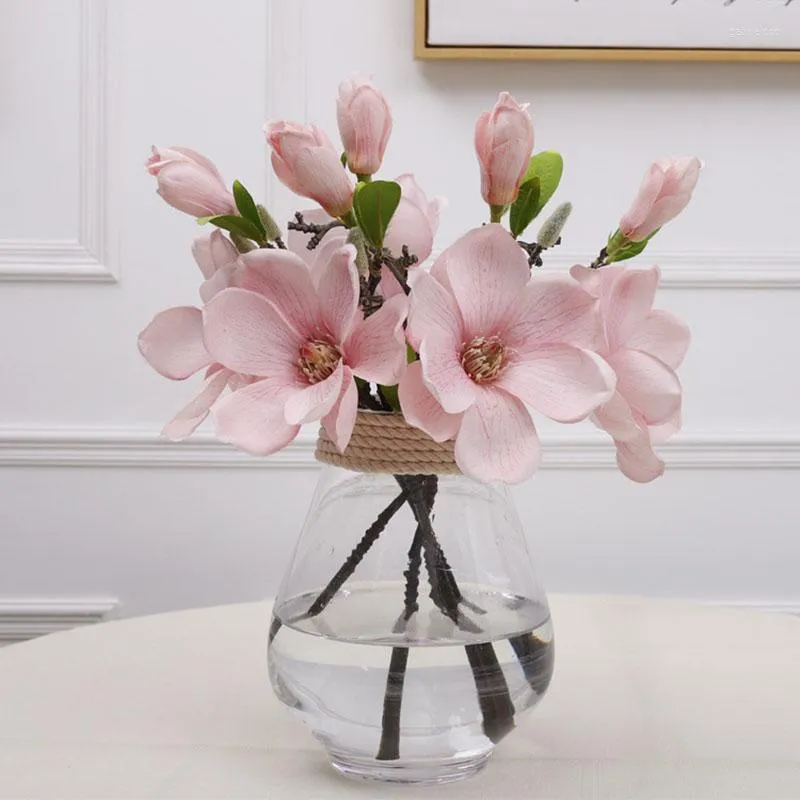 Decorative Flowers 2-Head Short Pole Single Branch Imitation Magnolia Dining Room Flower Arrangement Artificial Wedding Bouquet