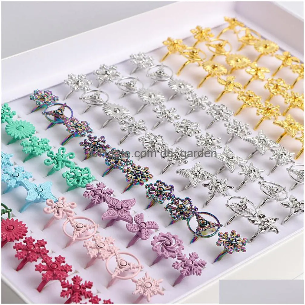 Cluster Anneaux 36 Pcs / Lot Mignon Colorf Moulin À Vent Spinner Rotatif Enfants Pour Filles Enfants Fleurs Flocon De Neige Belle Bijoux Mix S Dhq0C