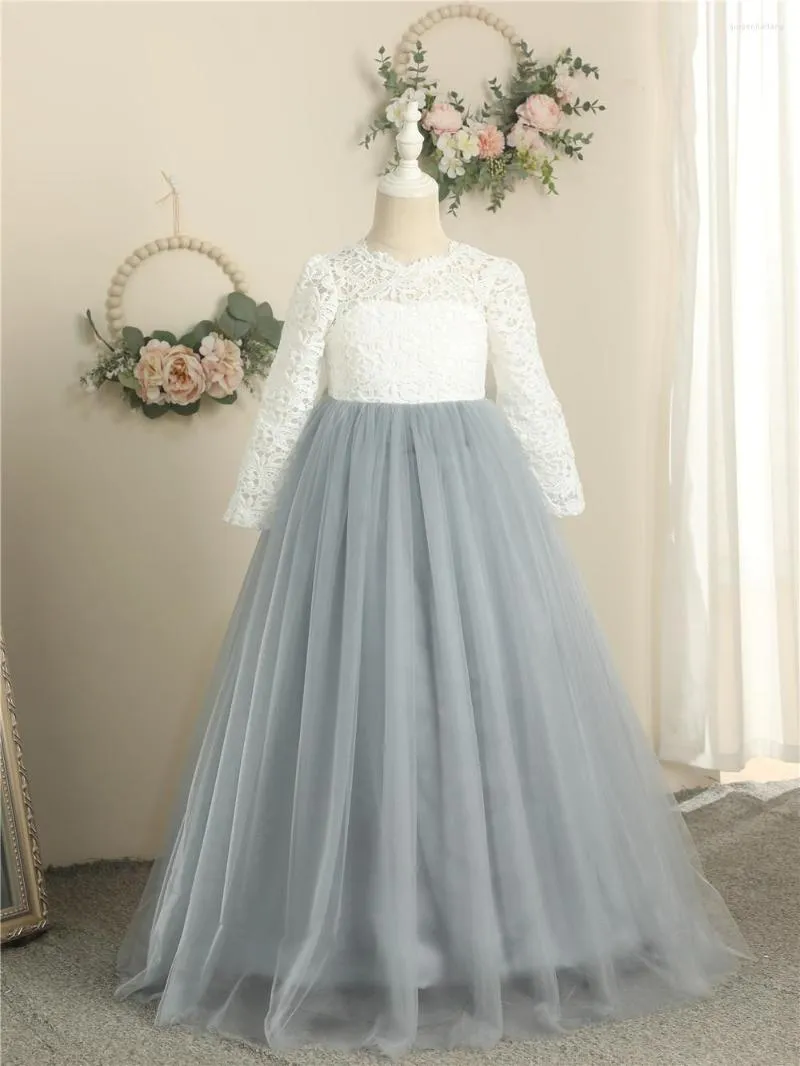 Robes de fille Robe de fleur bouffante en tulle pour la fête de mariage à manches longues Mignon Très élégant