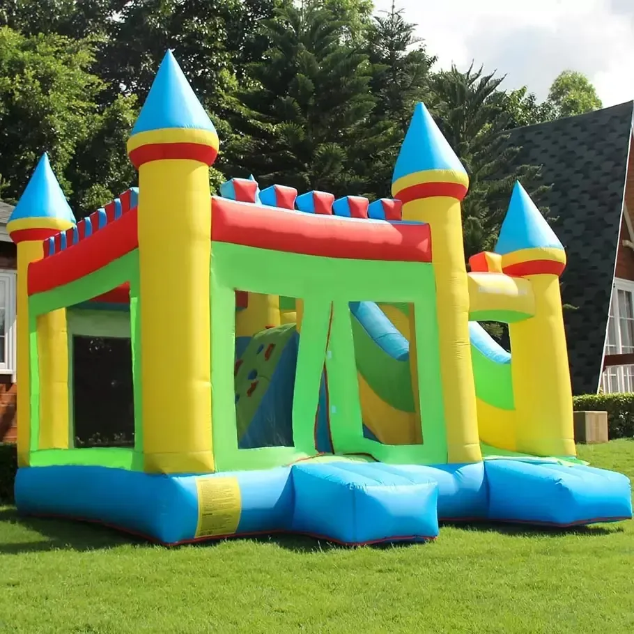 Aangepaste PVC -trampolines opblaasbare droge dia jump bed mutil kleur prinses kinderen veerkrachtig kasteel met glijbaan omvatten blazer gratis schip naar je deur