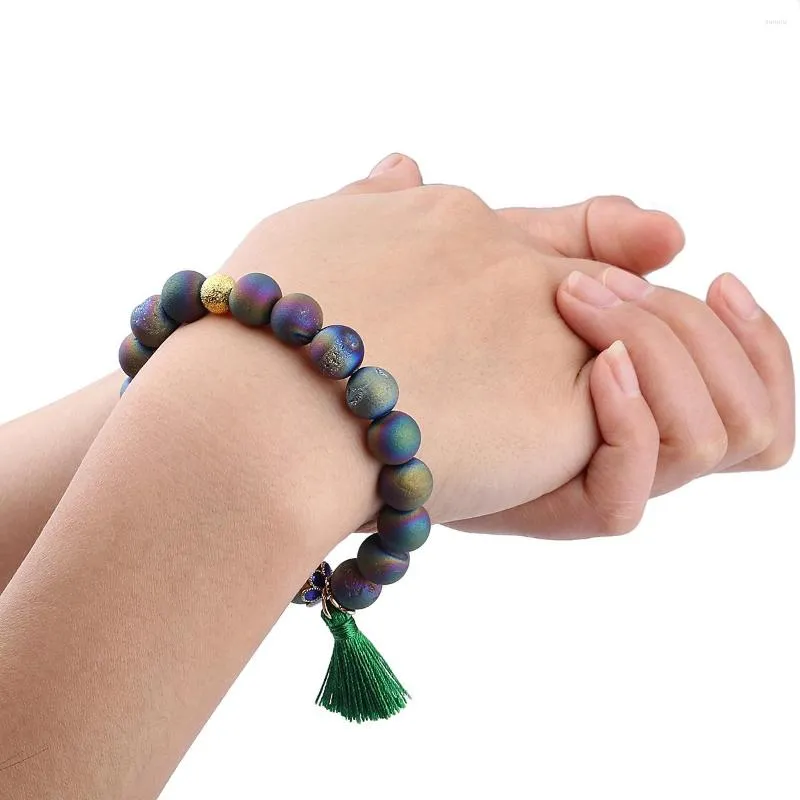 Charm Armband Retro Tassel Pendant Armband Reiki Healing Purple Rainbow Geode Druzy Agate Stone P￤rlor Kvinnor smycken Fashion Girls Gift