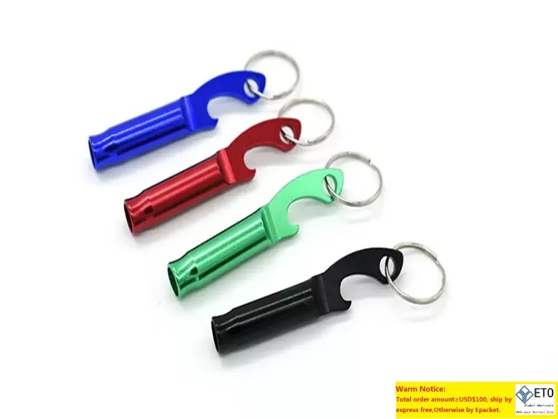 100pcslot Fast shipping 2 in 1 kit Mini Aluminum Keychain Keyring Beer Bottle opener With whistle