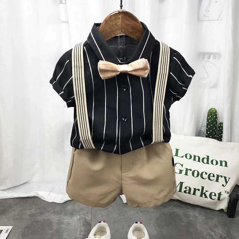 s Vêtements pour enfants Y Toddler Kids For Baby Gentleman Striped Summer Suit With Bow Infant Boy Clothing Set