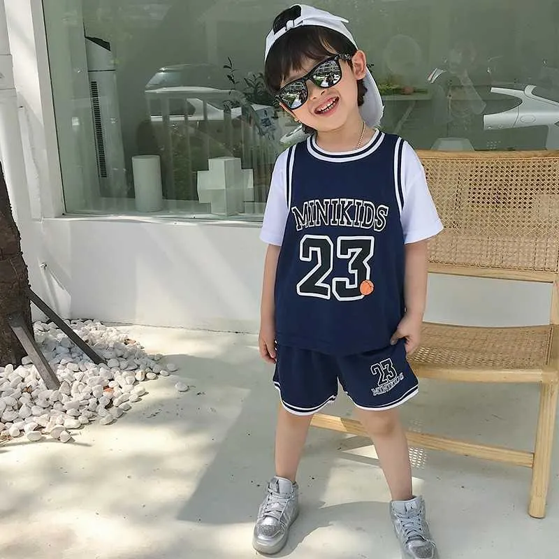 Giyim setleri y çocuklar spor giyim çocuk spor takım elbise erkek erkek yazlık giysiler basketbol üniforma tişörtleri moda kız izleme seti