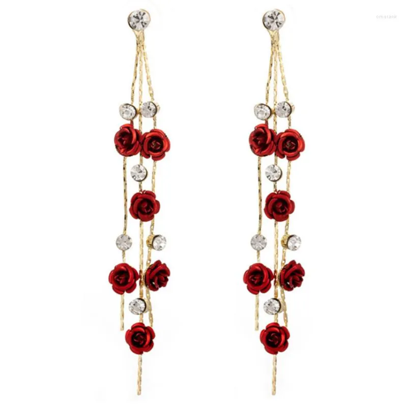 Dingle örhängen 2023 Korea mode temperament långa tofs hänge utsökt enkel lila röd rosblomma kvinnliga smycken