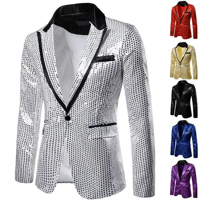 Mens Suits Blazers Élégant hommes Blazer décontracté mince Fitness formel un bouton bureau costume Blazer manteau haut paillettes costume veste Masculino Blazers Men 230213