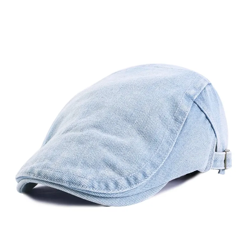 New Spring Jeans Beret Hat for Men Unisex cotton Denim Solid Newsboy Caps Men Washed Flat Peaked Cap Women Painter Beret Hats