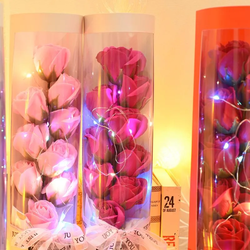 Decorative Flowers & Wreaths Flower Gift Box Soap Rose LED Plastic Bottles Artificial Valentines Day Christmas Party Artifical FlowersDecora