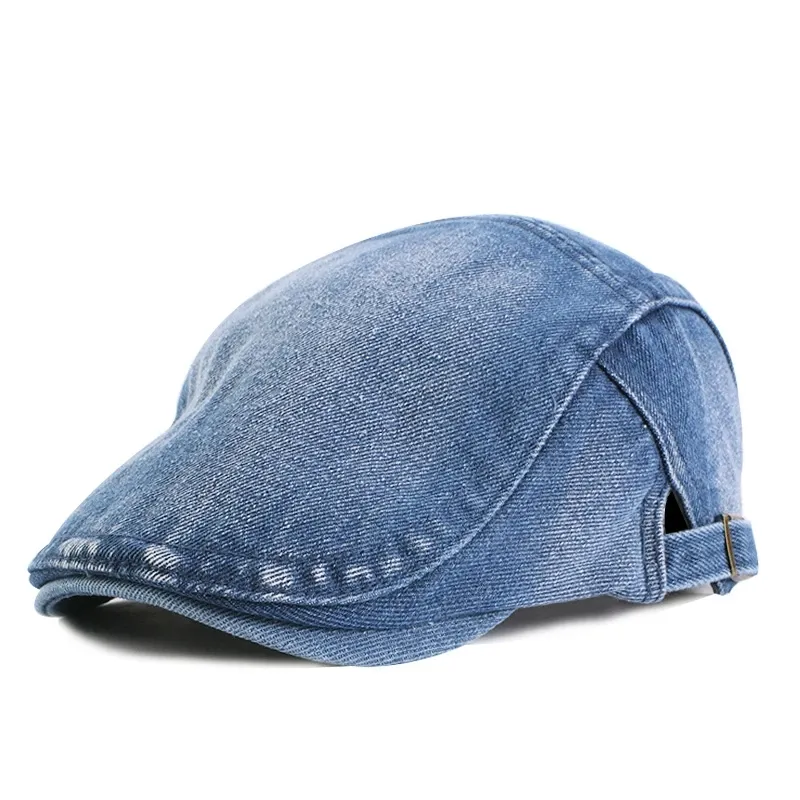 New Spring Jeans Beret Hat for Men Unisex cotton Denim Solid Newsboy Caps Men Washed Flat Peaked Cap Women Painter Beret Hats