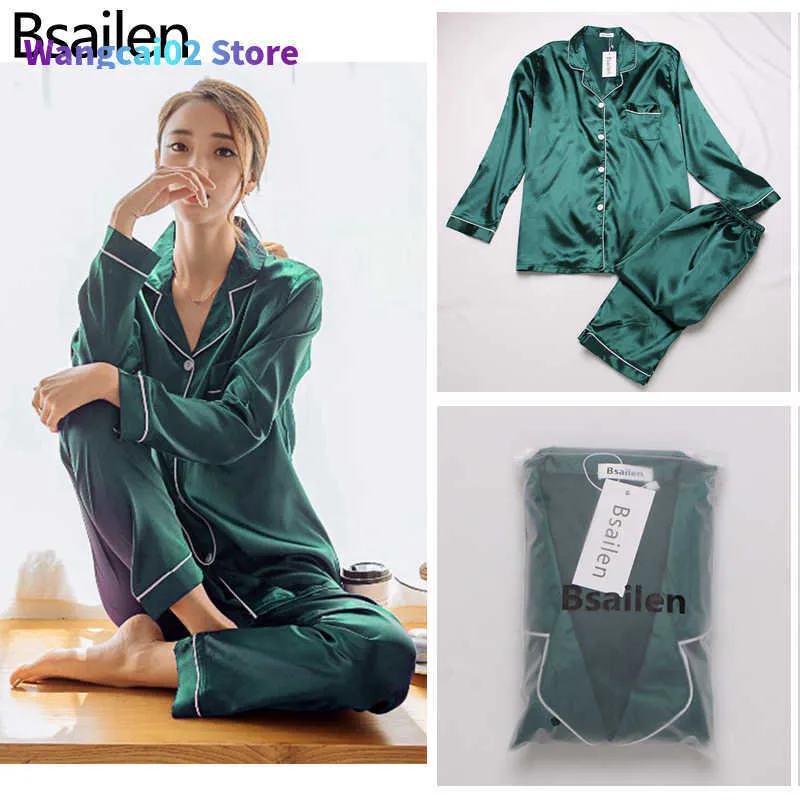 Женская одежда для сна BSAIN PAJAMAS 2 PITE Осенние женщины Женщины Sepwear Faux Silk Satin Pajama Set Long Seve Sepewear Pajamas костюм FA Homewear 021323H