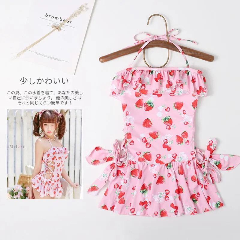 Girls Sweet Strawberry One Piece Swimsuit