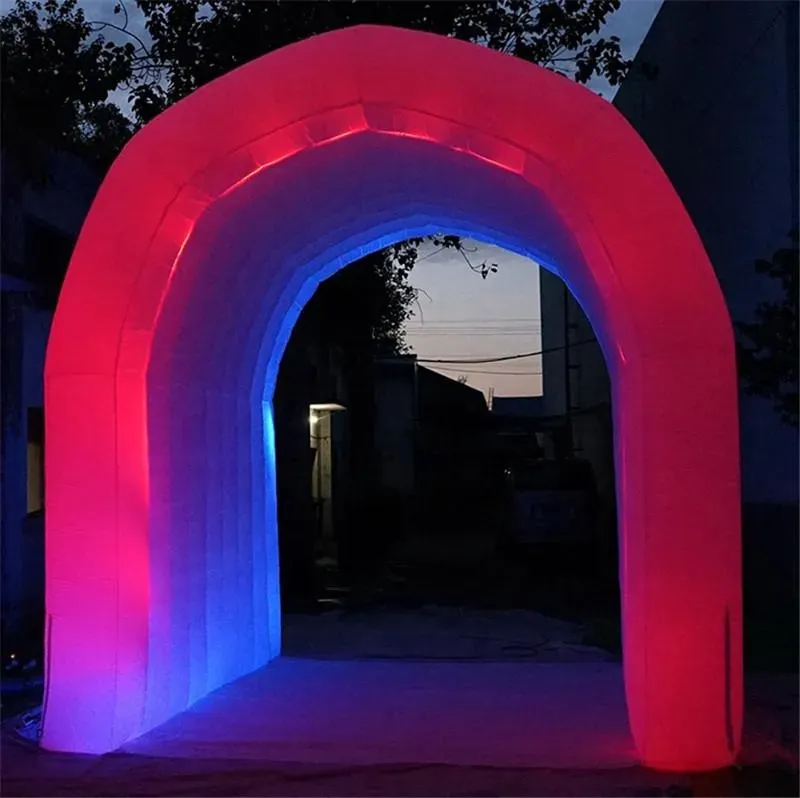 Customized tent Stunning outdoor promotional LED light inflatable tunnel tent air sport entry for wedding party event entrance with blower