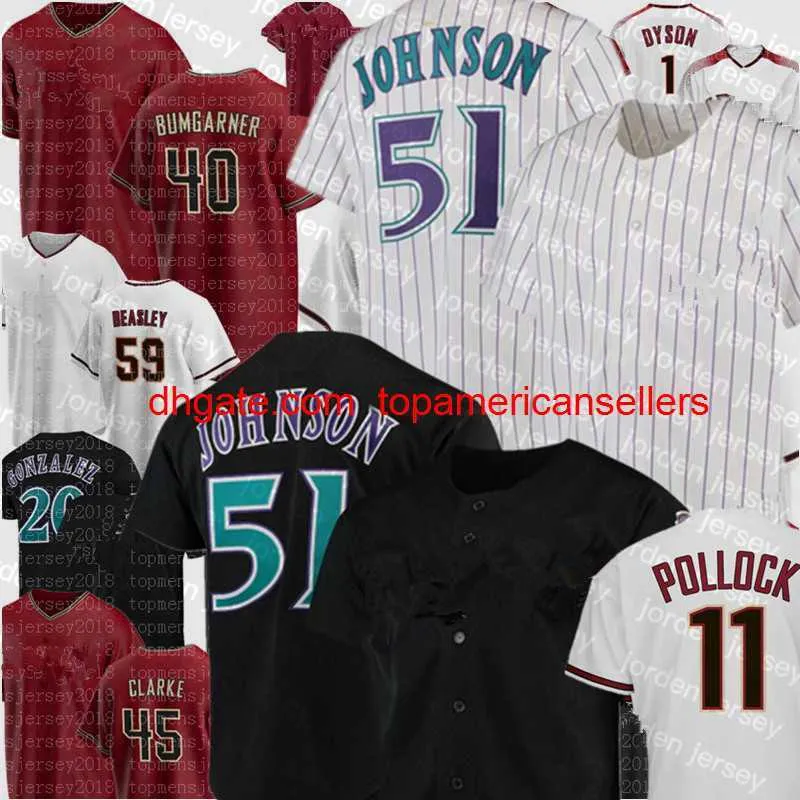 Niestandardowe koszulki baseballowe 51 Randy Johnson Jersey 20 Luis Gonzalez 11 AJ Pollock Nick Ahmed Jeremy Beasley Madison