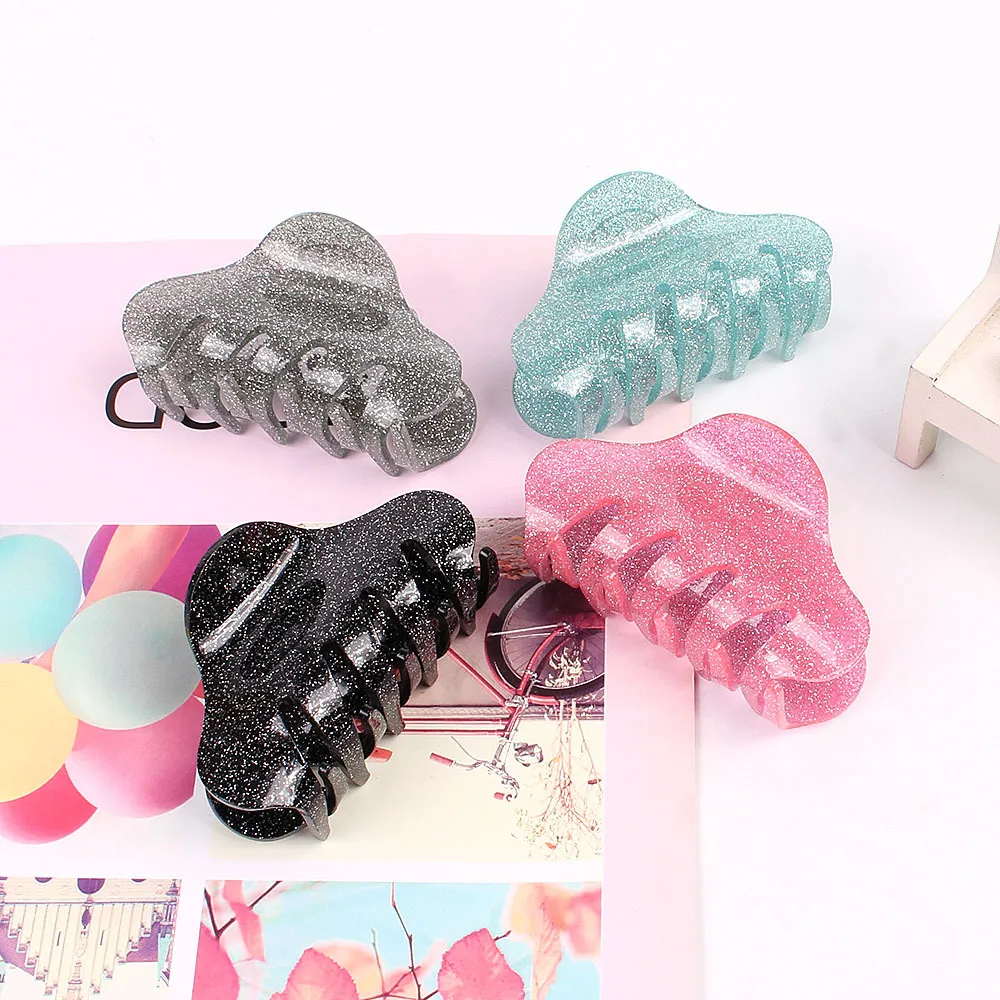 Nytt franska glitterbad Barrette Ribbon Akryl h￥rklipp Shark Claw Hairpin Fashion Head -tillbeh￶r f￶r Women Girl 1610