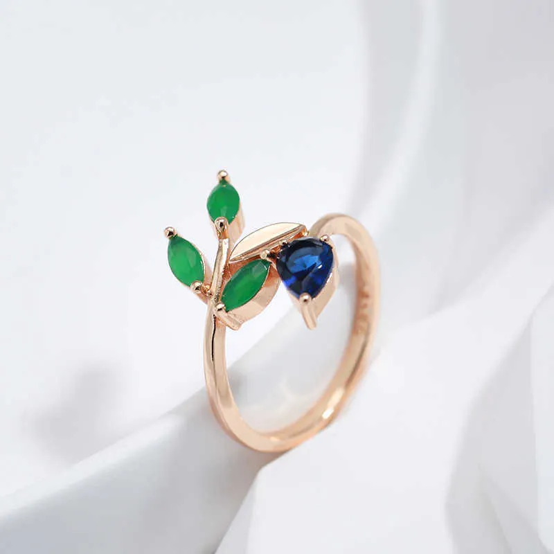 Band Rings Kinel New Vintage Leaf Ring for 585 Rose Gold With Natural Zircon Simple Korean Women Ring High Quality Daily Fine Jewelry 2022 G230213