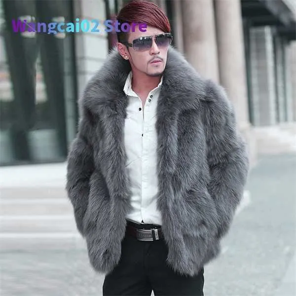 Men's Jackets New Arrival Mens Luxury Coats Turn Down Collar Slim Faux Fur Jackets Outerwear Parka Overcoat Big Size XXXL Gray 021323H