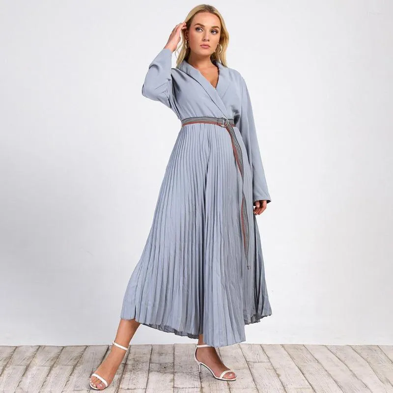 Vestidos de tamanho grande moda Moda Blue Pleated Dress Autumn Clothing Feminino Faculdade Elegante Partem