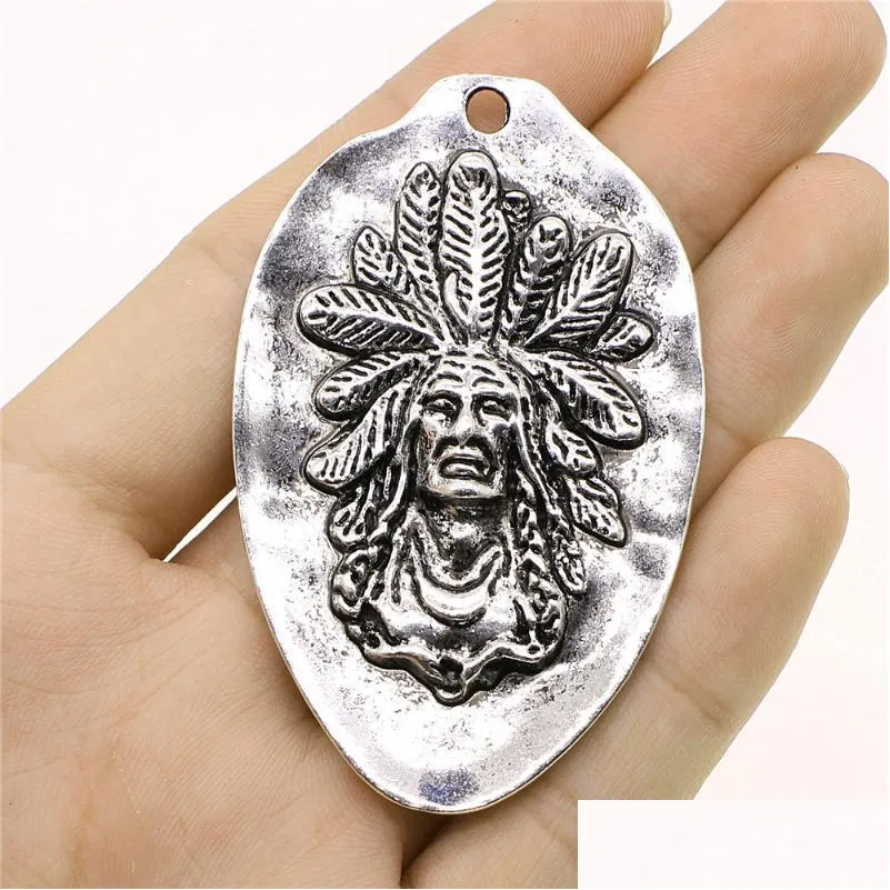 Charms 1Pcs 43X67Mm Chief Pendant Antique Sier Color For Jewelry Making Findingscharmscharms Drop Delivery 202 Dhjuq